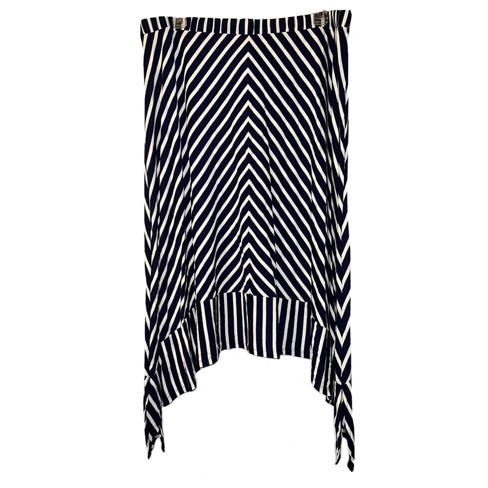 Lane Bryant Womens 22/24 Navy Blue White Chevron Stripe Sharkbite Maxi Skirt NEW